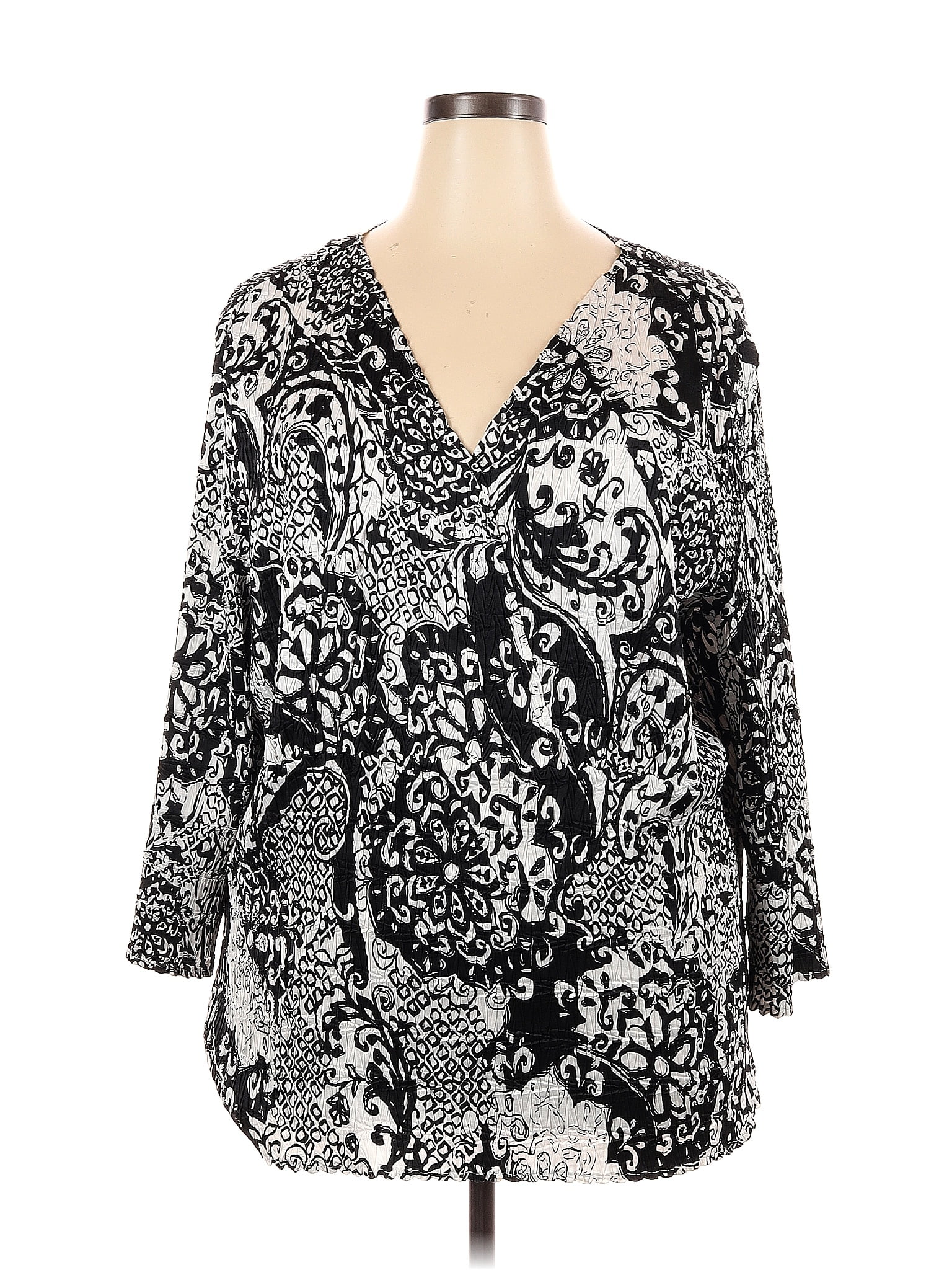Maggie Barnes 100% Polyester Paisley Multi Color Black Long Sleeve ...