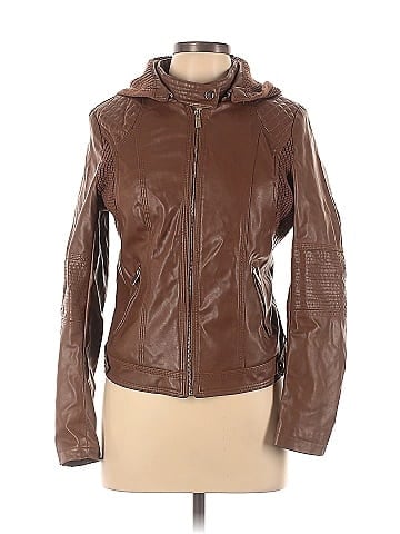 Ci Sono 100 Polyurethane Solid Brown Faux Leather Jacket Size L