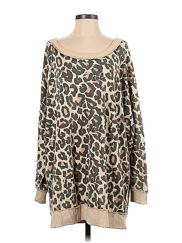 Free People 100 Cotton Color Block Leopard Print Multi Color Tan