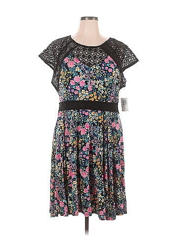 Torrid Color Block Floral Multi Color Black Casual Dress Size 2X