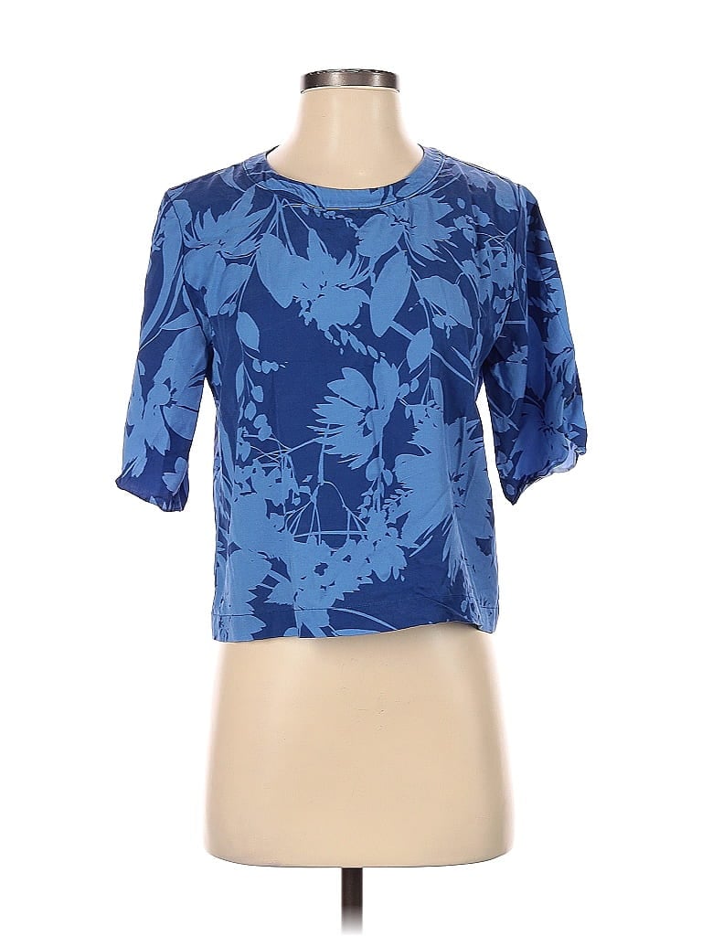 Amour Vert 100 Tencel Floral Blue Short Sleeve Blouse Size Xs 72