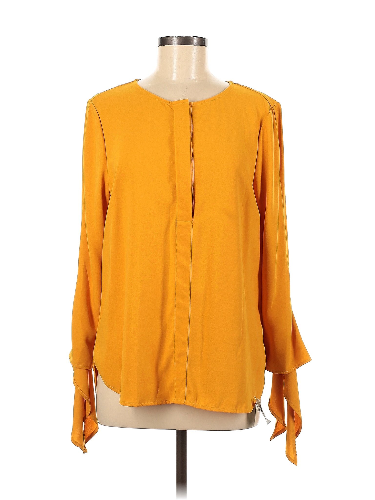 Antonio Melani 100 Polyester Solid Yellow Long Sleeve Blouse Size M