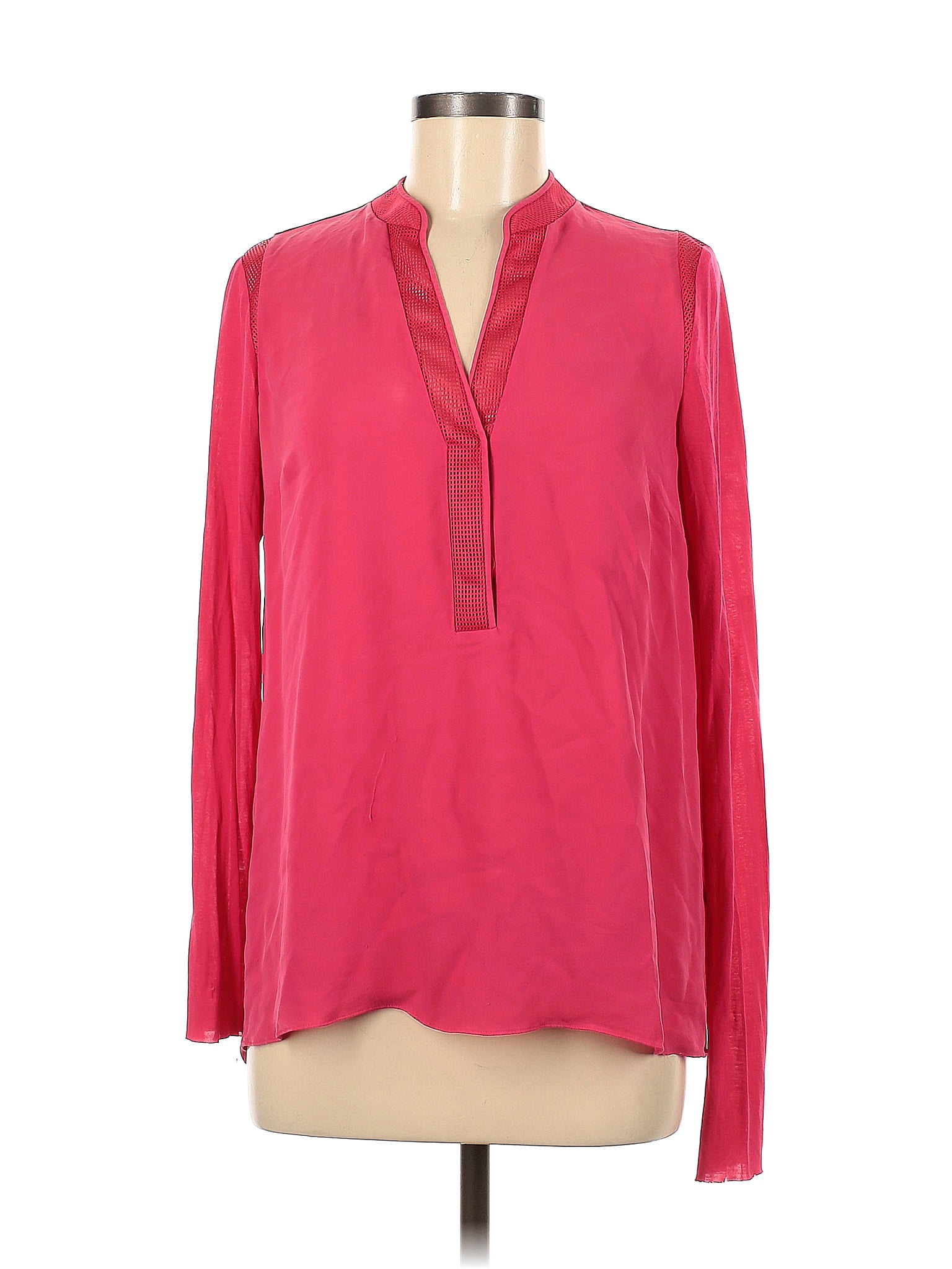 Elie Tahari 100 Silk Solid Red Long Sleeve Blouse Size M 82 Off