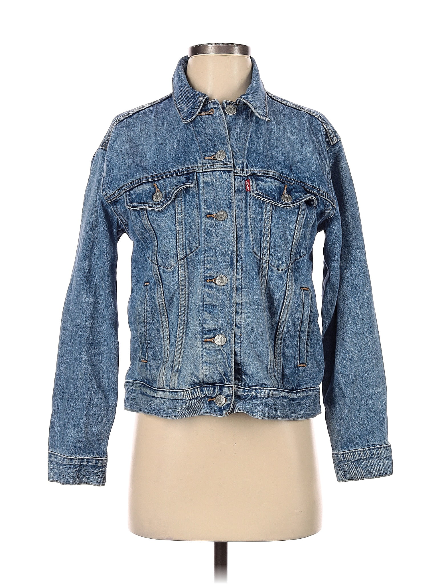 Levis Solid Blue Denim Jacket Size S 66 Off Thredup