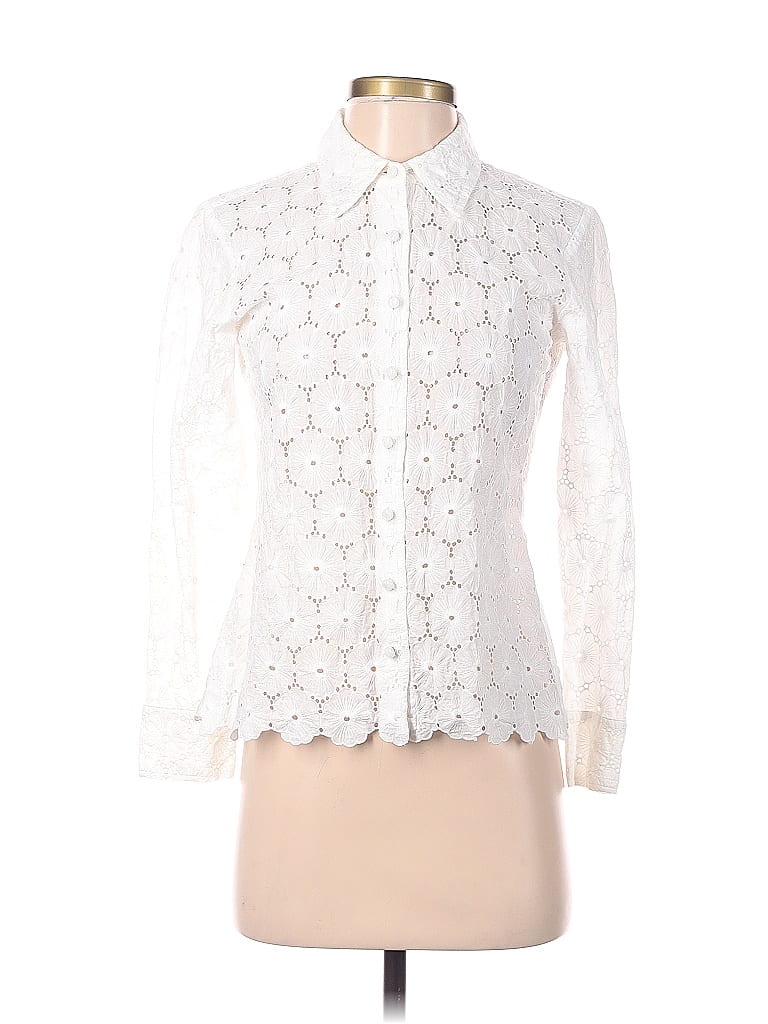 Talbots 100% Cotton Floral White Long Sleeve Button-Down Shirt Size 4 ...