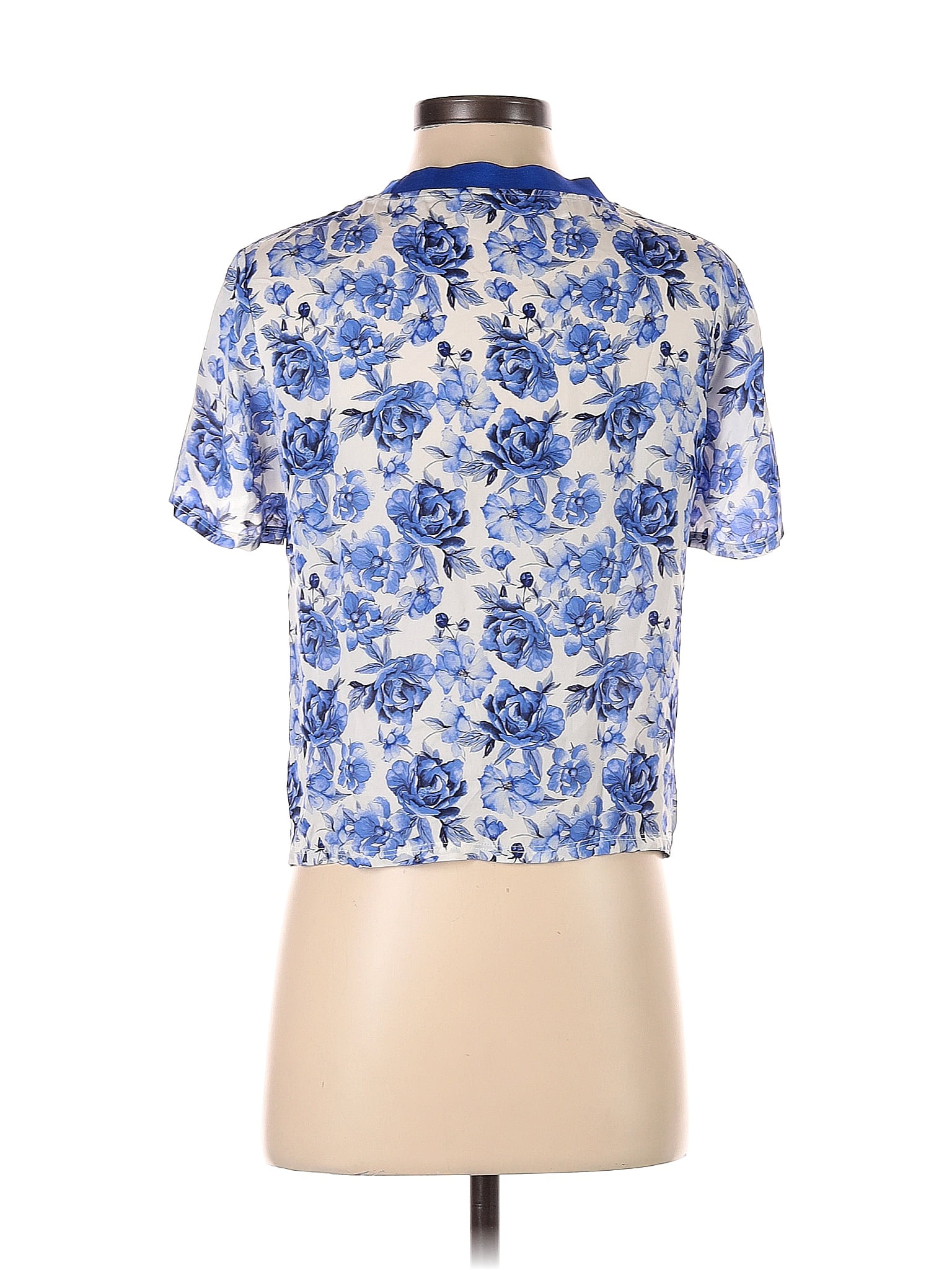 Alice + Olivia 100% Viscose Color Block Floral Blue Short Sleeve Blouse Size  S - 81% off