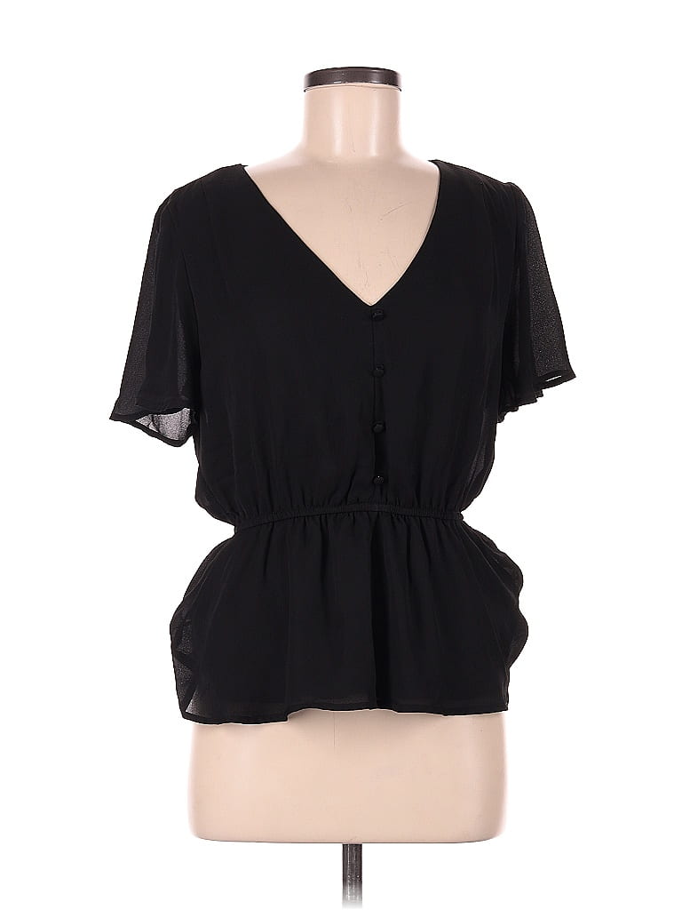 Eclair 100 Polyester Solid Black Short Sleeve Blouse Size M 52 Off