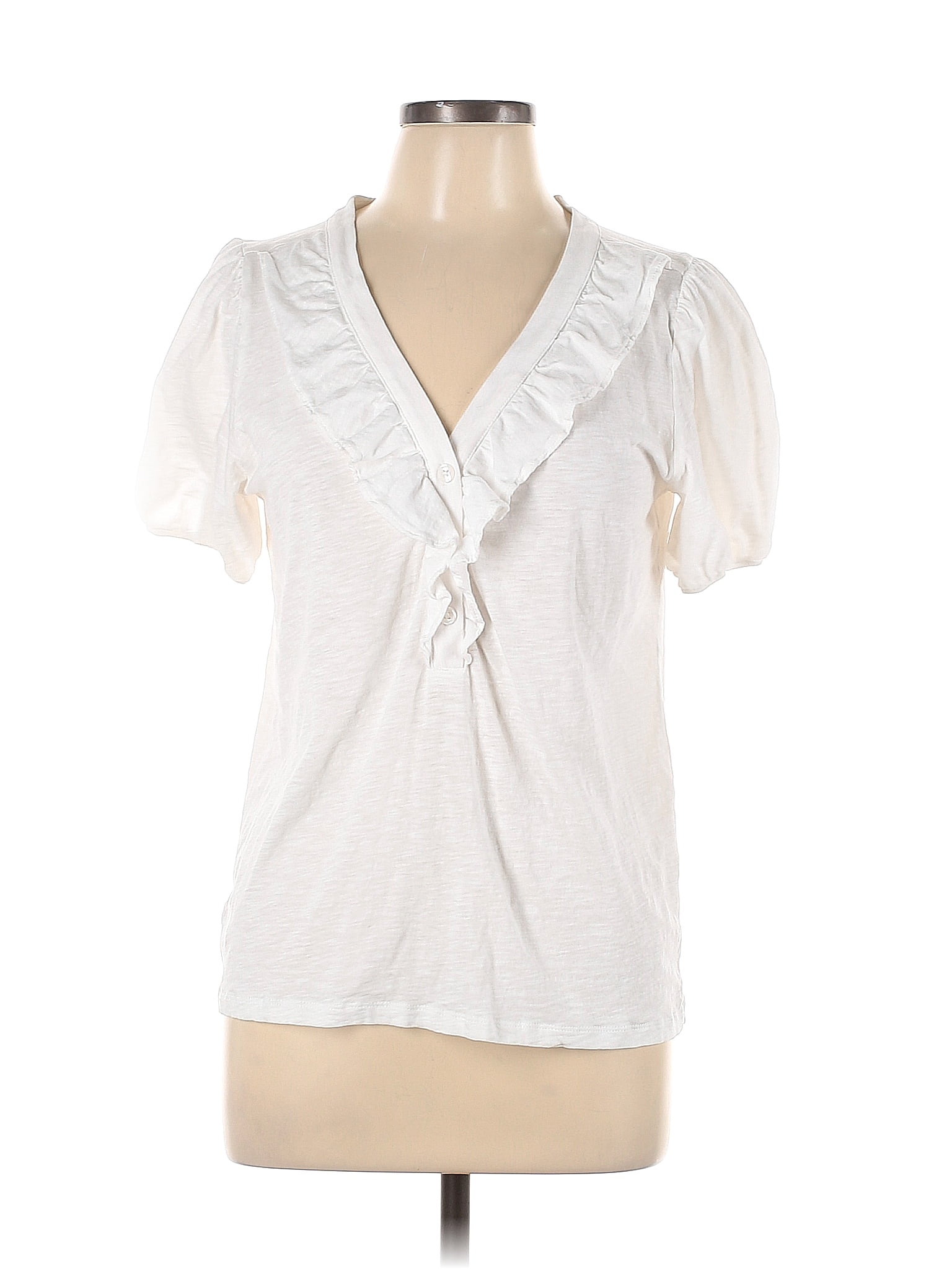 Ann Taylor Loft Outlet 100 Cotton White Short Sleeve Top Size L 55