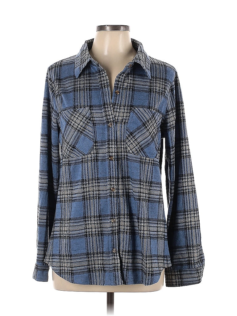 Miss Posh Plaid Blue Long Sleeve Blouse Size L - 63% off | ThredUp