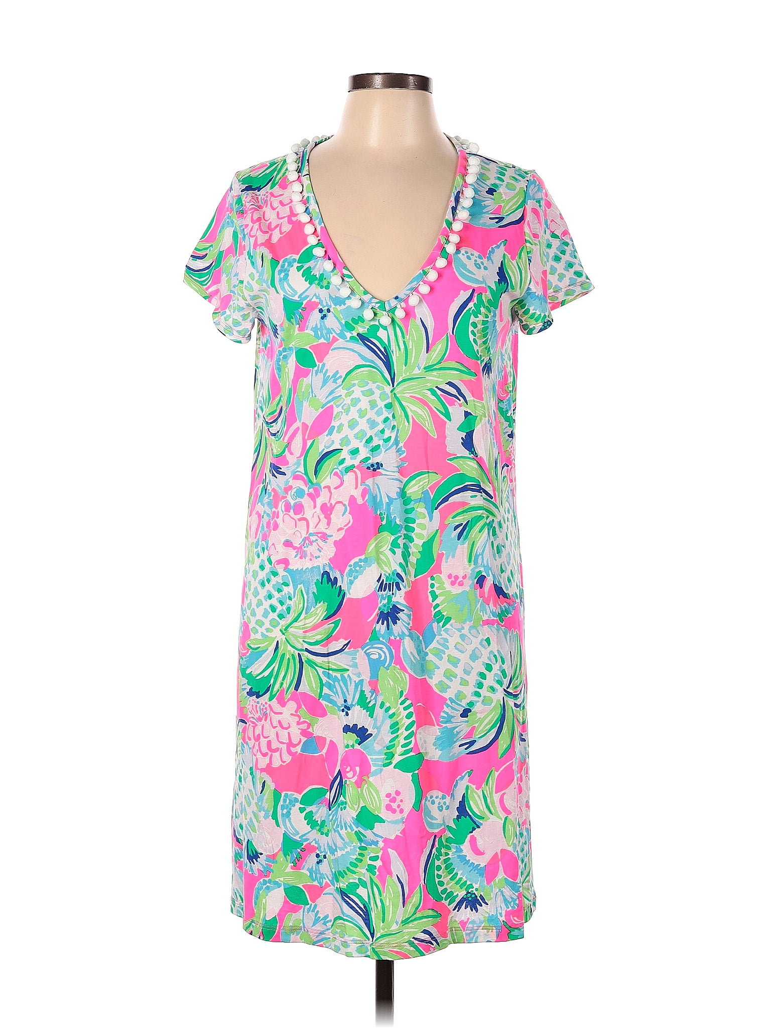 Lilly Pulitzer 100 Cotton Floral Multi Color Pink Casual Dress Size L