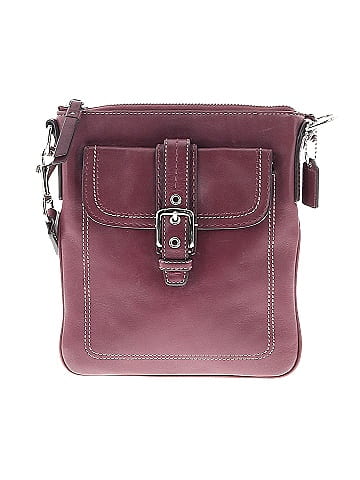 Coach Factory 100 Leather Solid Maroon Burgundy Leather Crossbody