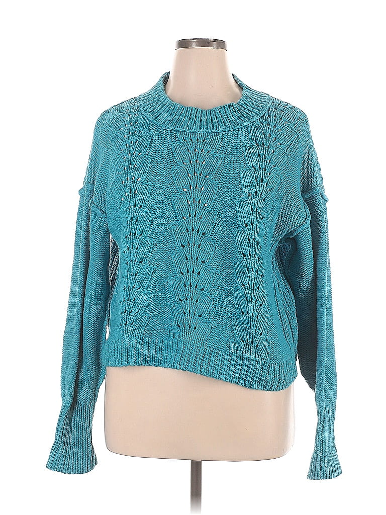 Free People Color Block Solid Teal Pullover Sweater Size XL - 67% off ...