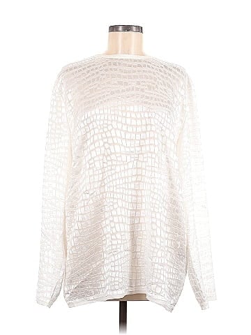 Just Cavalli 100% Polyester White Silver Long Sleeve Blouse Size