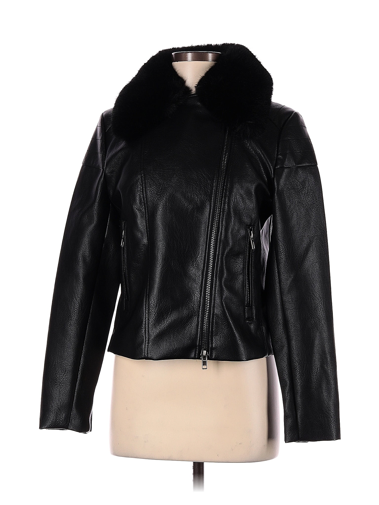T Tahari 100% Polyurethane Solid Black Faux Leather Jacket Size M - 74% ...