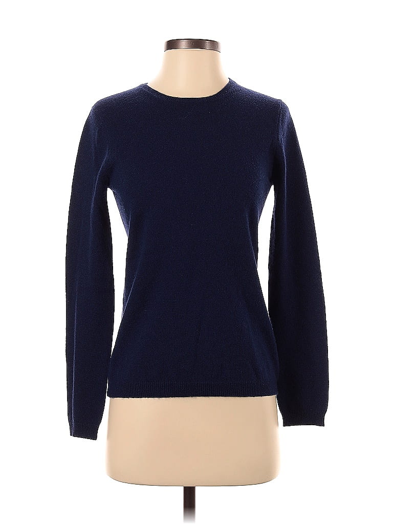 Sofie 100% Cashmere Color Block Solid Navy Blue Cashmere Pullover ...