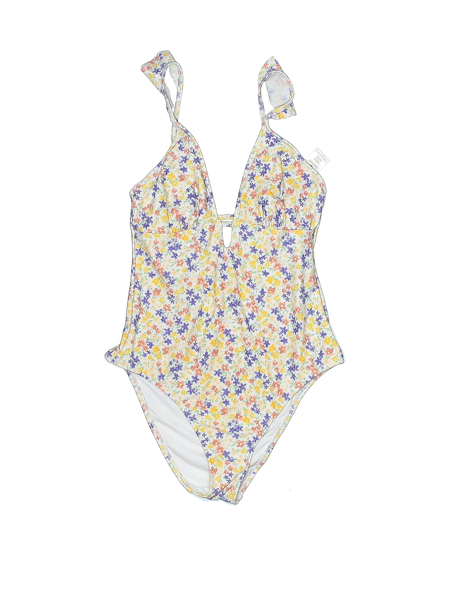 Shade & Shore Floral Multi Color Yellow One Piece Swimsuit Size S - 47%