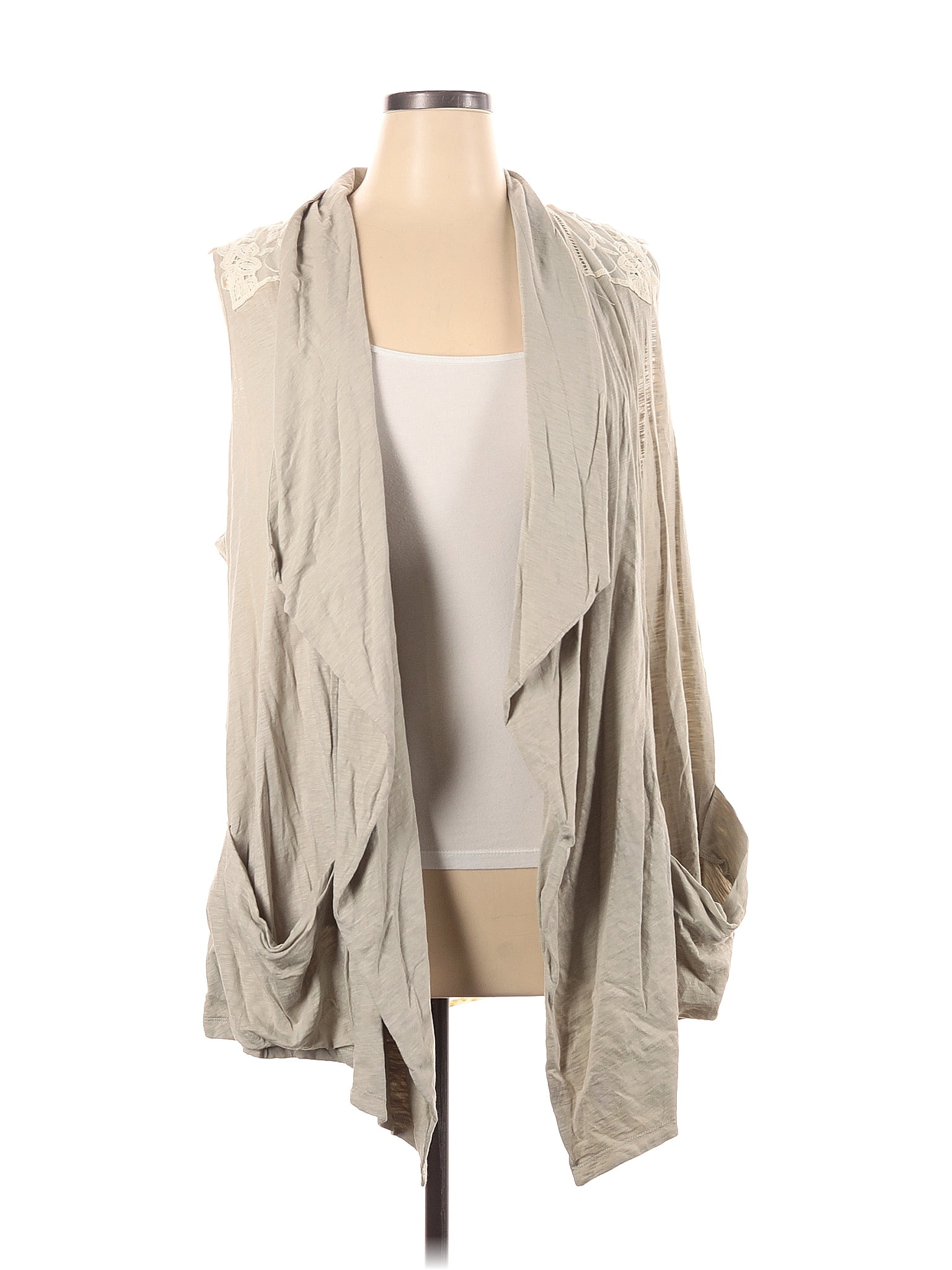 LOGO by Lori Goldstein 100% Cotton Color Block Solid Tan Cardigan Size ...