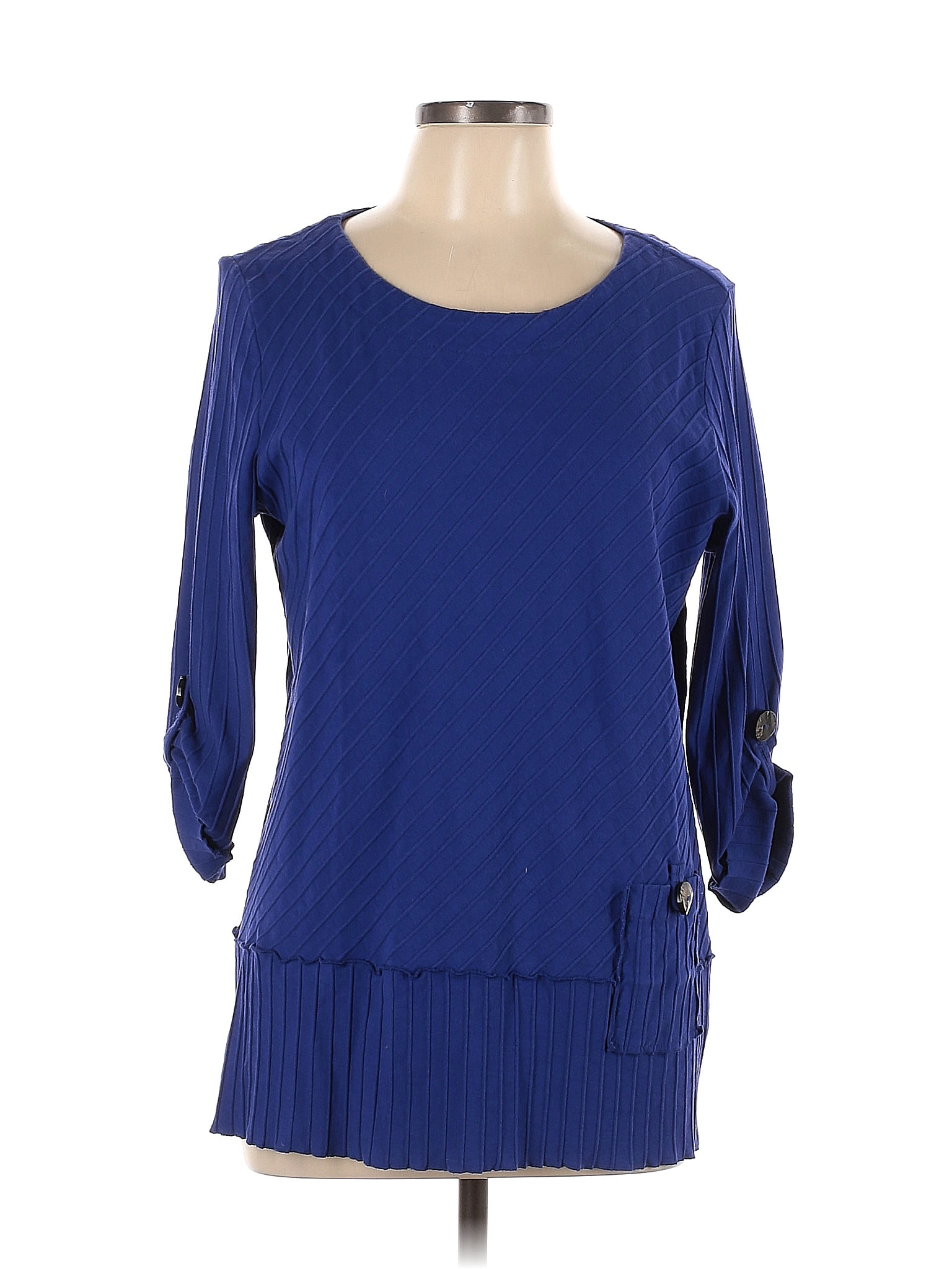Soft Surroundings 100 Cotton Solid Sapphire Blue 3/4 Sleeve Top Size L