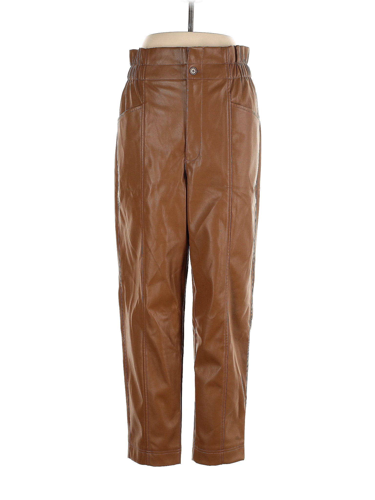 Madewell 100 Polyurethane Solid Brown Faux Leather Pants Size 6 67 off ThredUp
