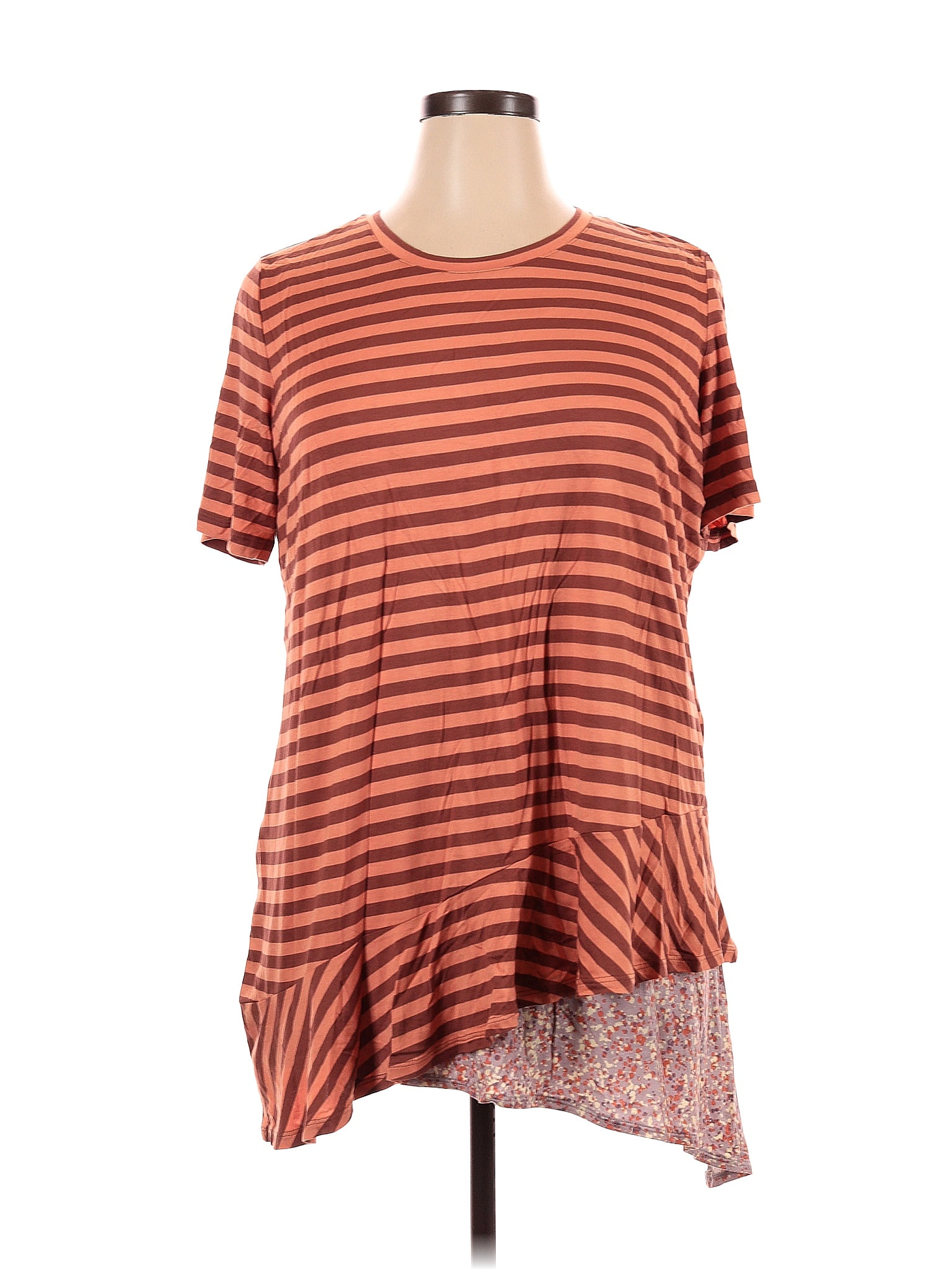 Logo By Lori Goldstein Stripes Multi Color Brown Short Sleeve Top Size