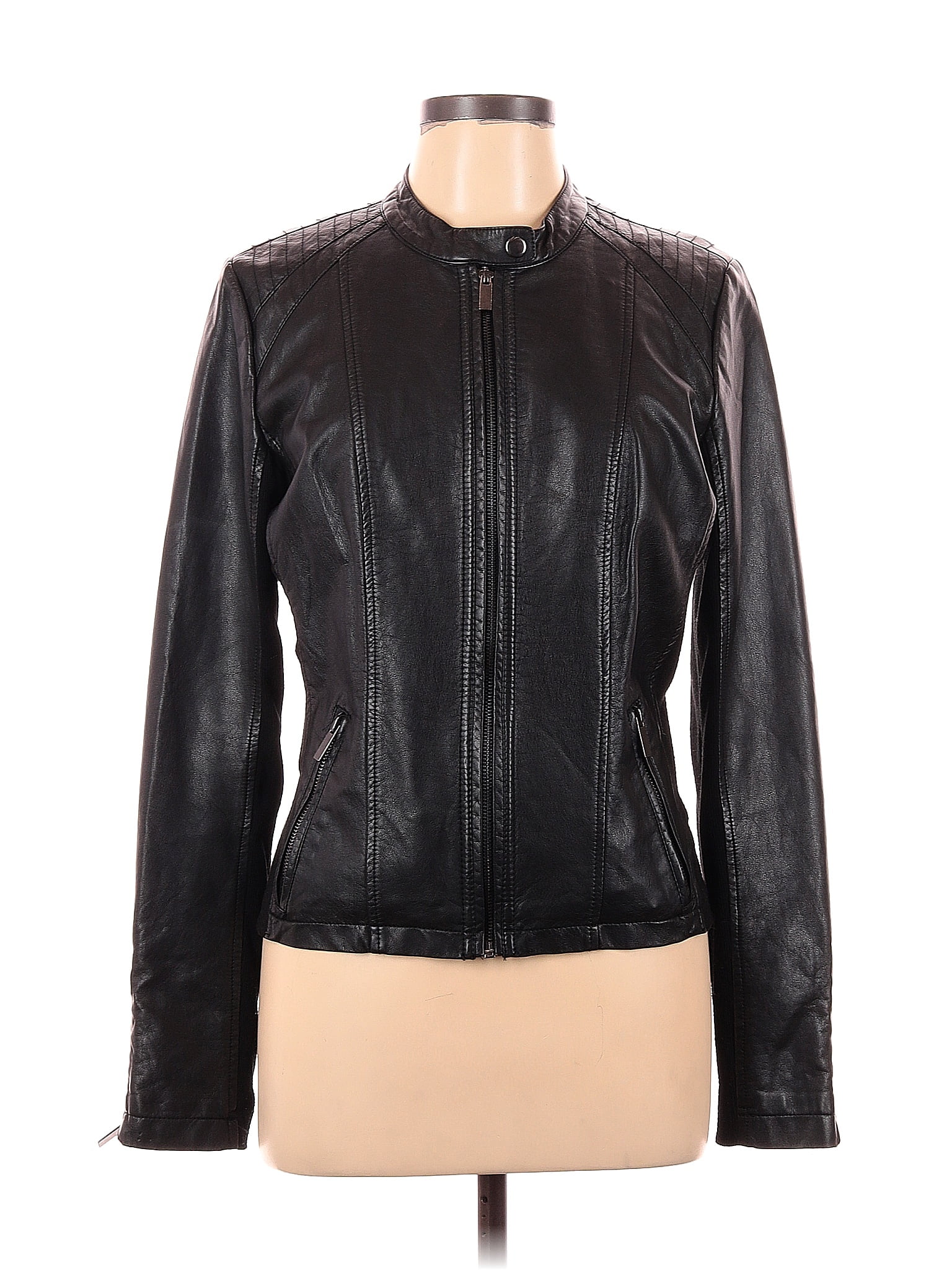 Maurices 100% Polyurethane Solid Black Faux Leather Jacket Size L - 42% ...