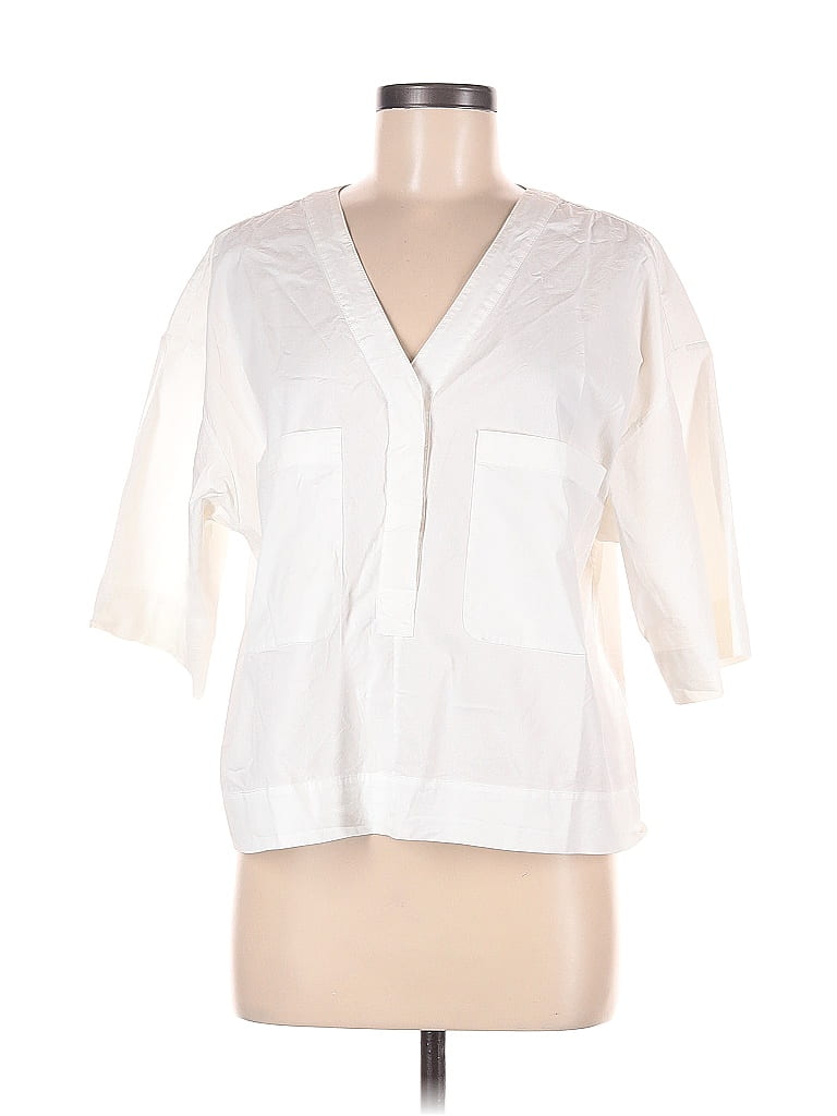 Theory Solid White Short Sleeve Blouse Size L 81 Off Thredup