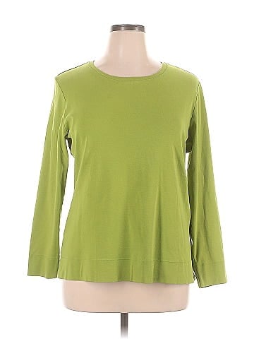 Fashion Bug 100% Cotton Solid Green Long Sleeve T-Shirt Size 1X (Plus) -  31% off