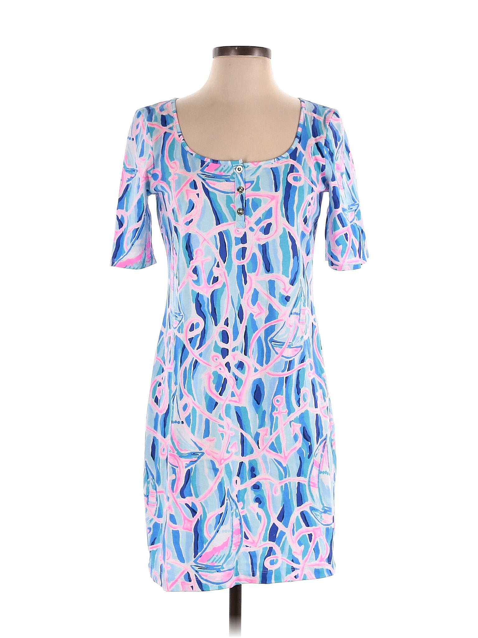 Lilly Pulitzer 100 Cotton Multi Color Blue Casual Dress Size S 57