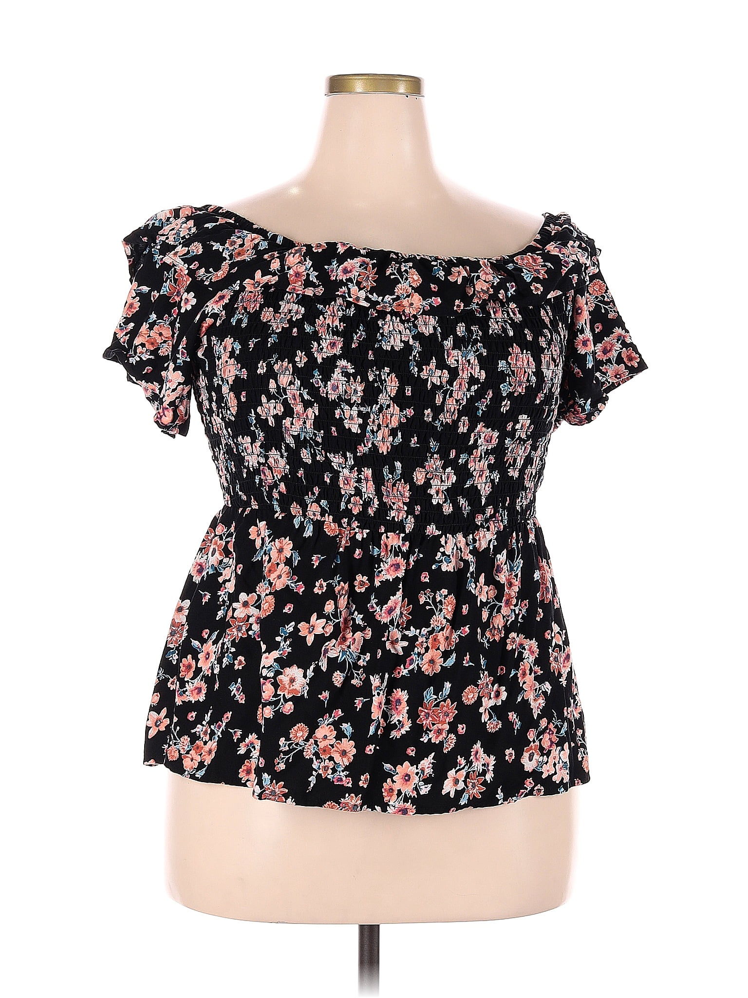 Maurices 100 Rayon Floral Black Short Sleeve Blouse Size 2x Plus