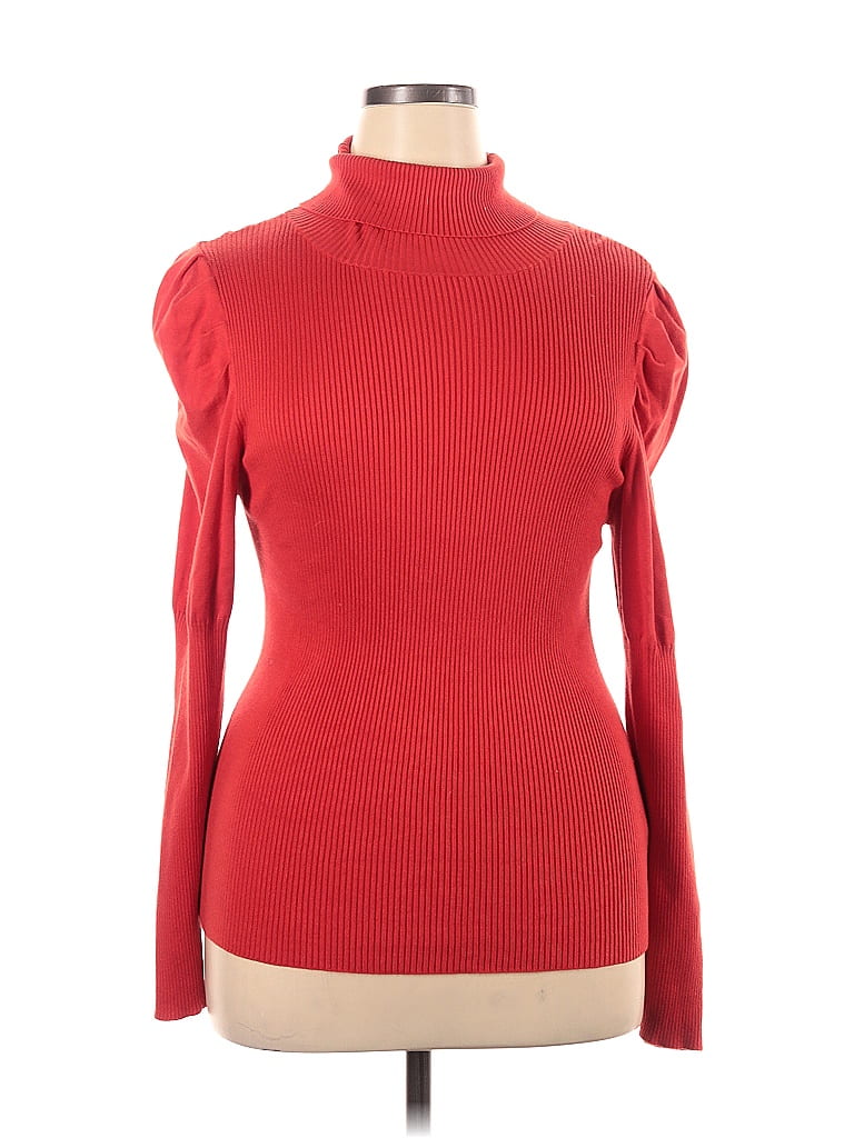 Anthropologie Color Block Solid Red Turtleneck Sweater Size Xl 69