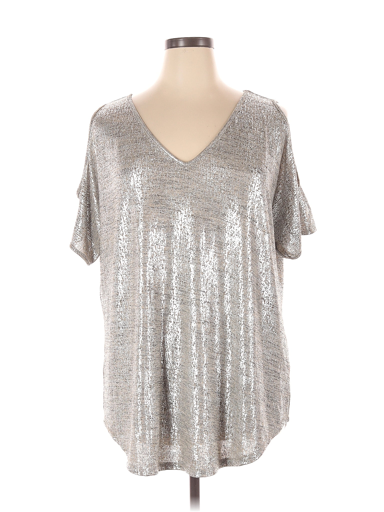 Assorted Brands Solid Metallic Silver Short Sleeve Blouse Size 1x Plus