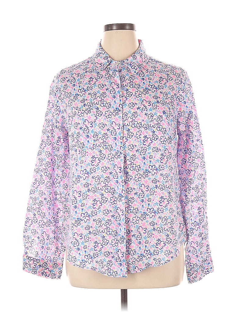 Lilly Pulitzer 100 Linen Floral Pink Long Sleeve Button Down Shirt