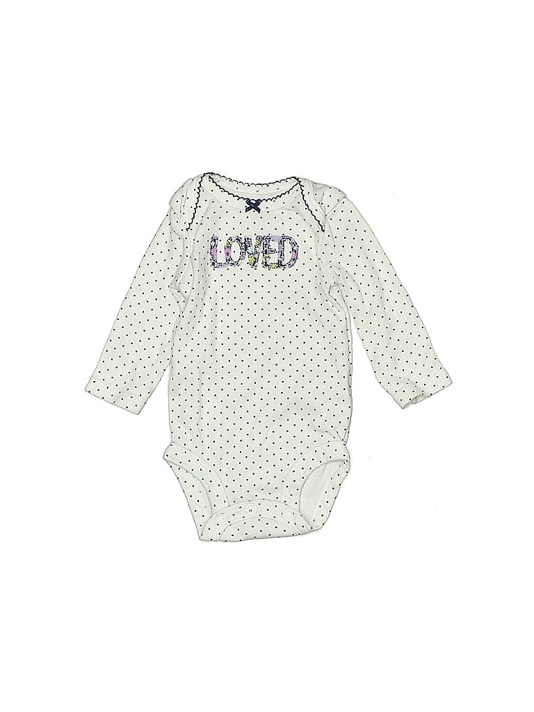 Just One You 100% Cotton Jacquard Floral Motif Grid Polka Dots Ivory Long Sleeve Onesie Newborn - photo 1