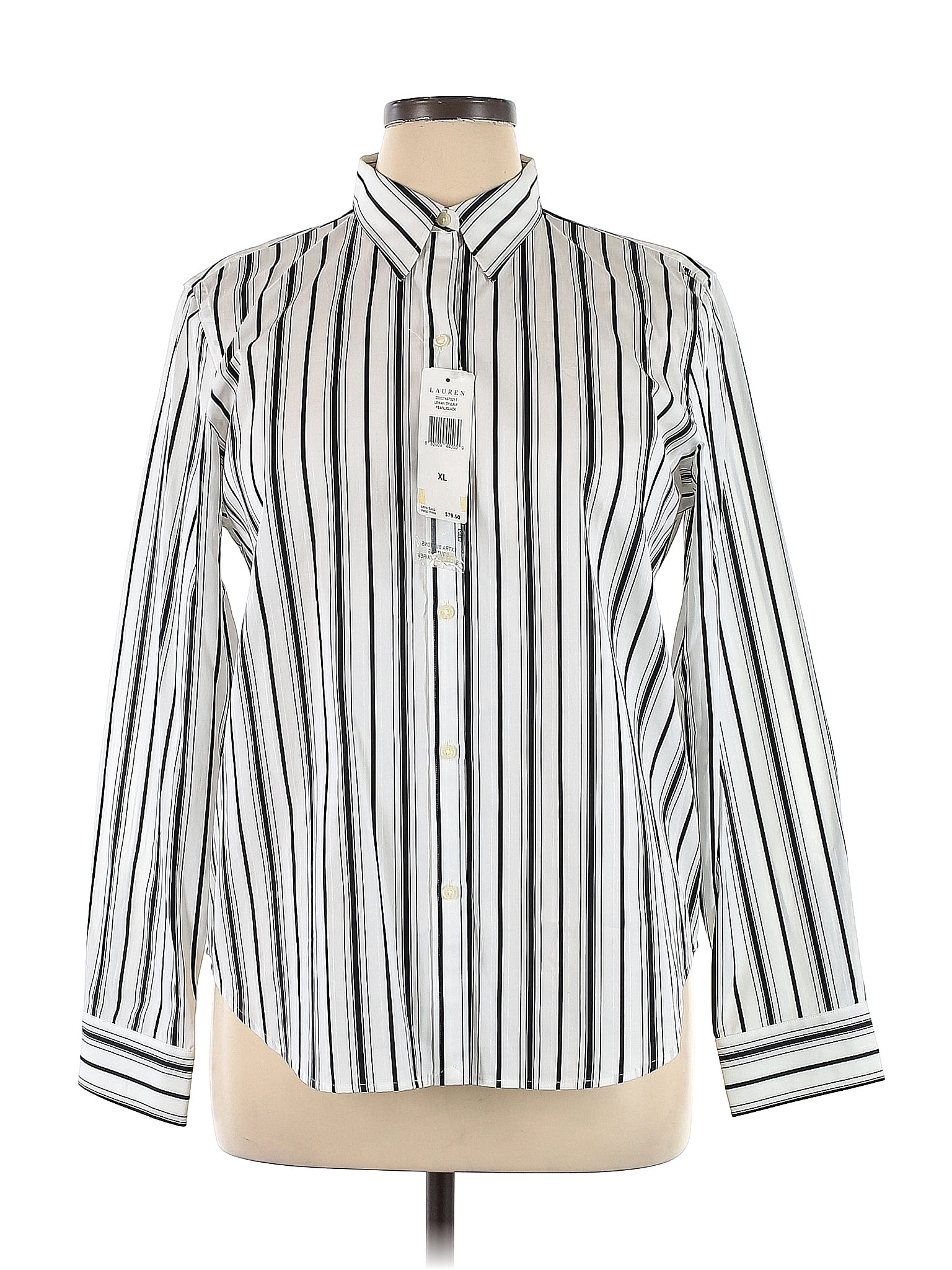 Lauren By Ralph Lauren 100 Cotton Stripes White Silver Long Sleeve