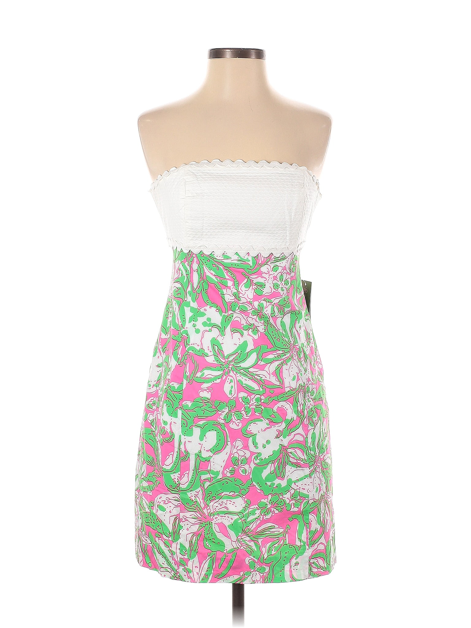 Lilly Pulitzer 100 Cotton Floral Multi Color White Cocktail Dress Size