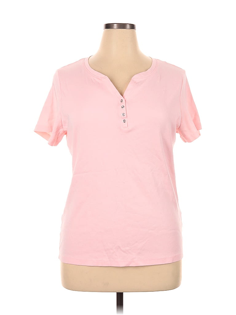 Karen Scott Petite Short Sleeve Gingham Bloom Split Neck Top main image 0