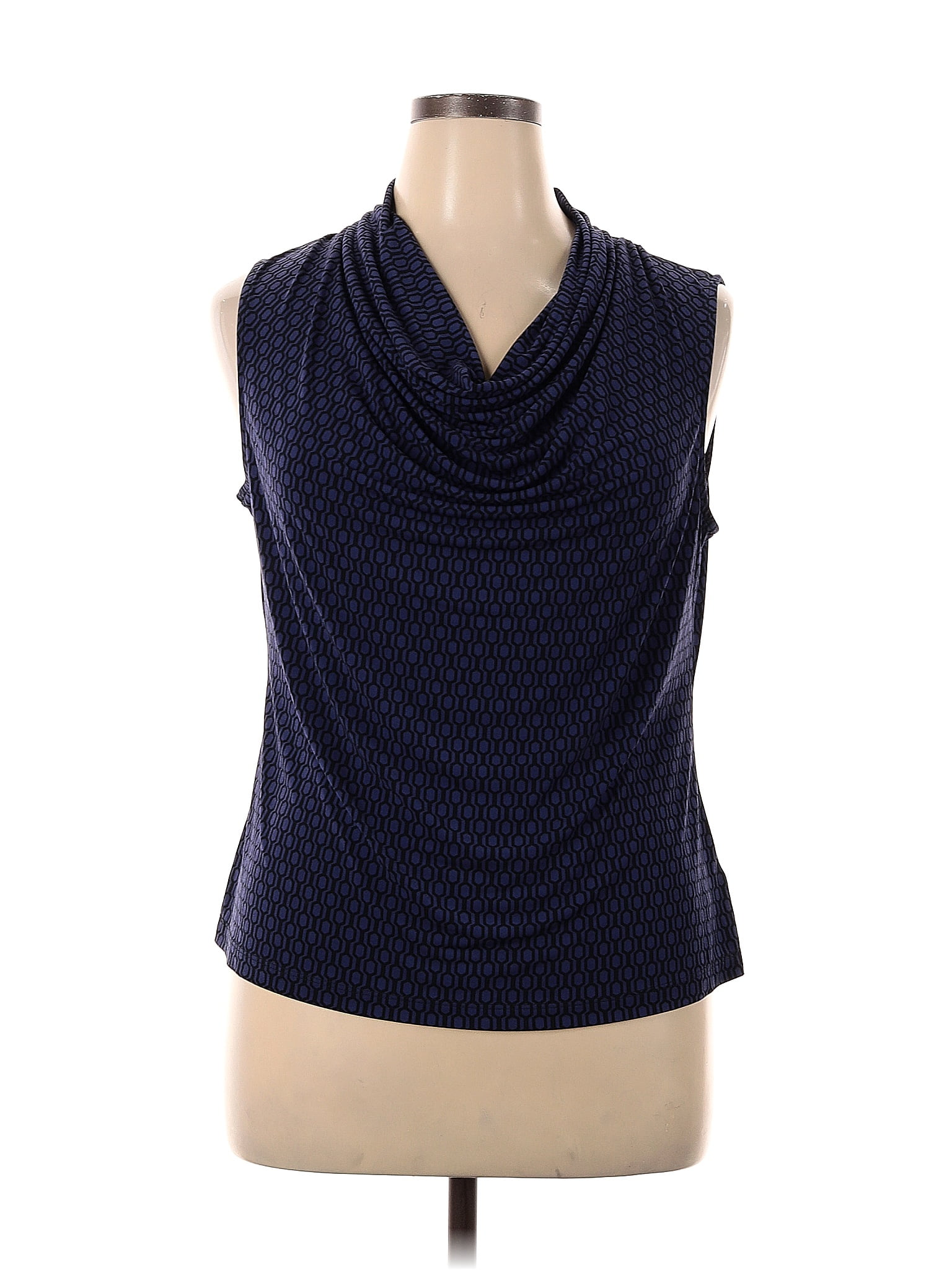 Tahari Polka Dots Navy Blue Sleeveless Blouse Size Xl 77 Off Thredup