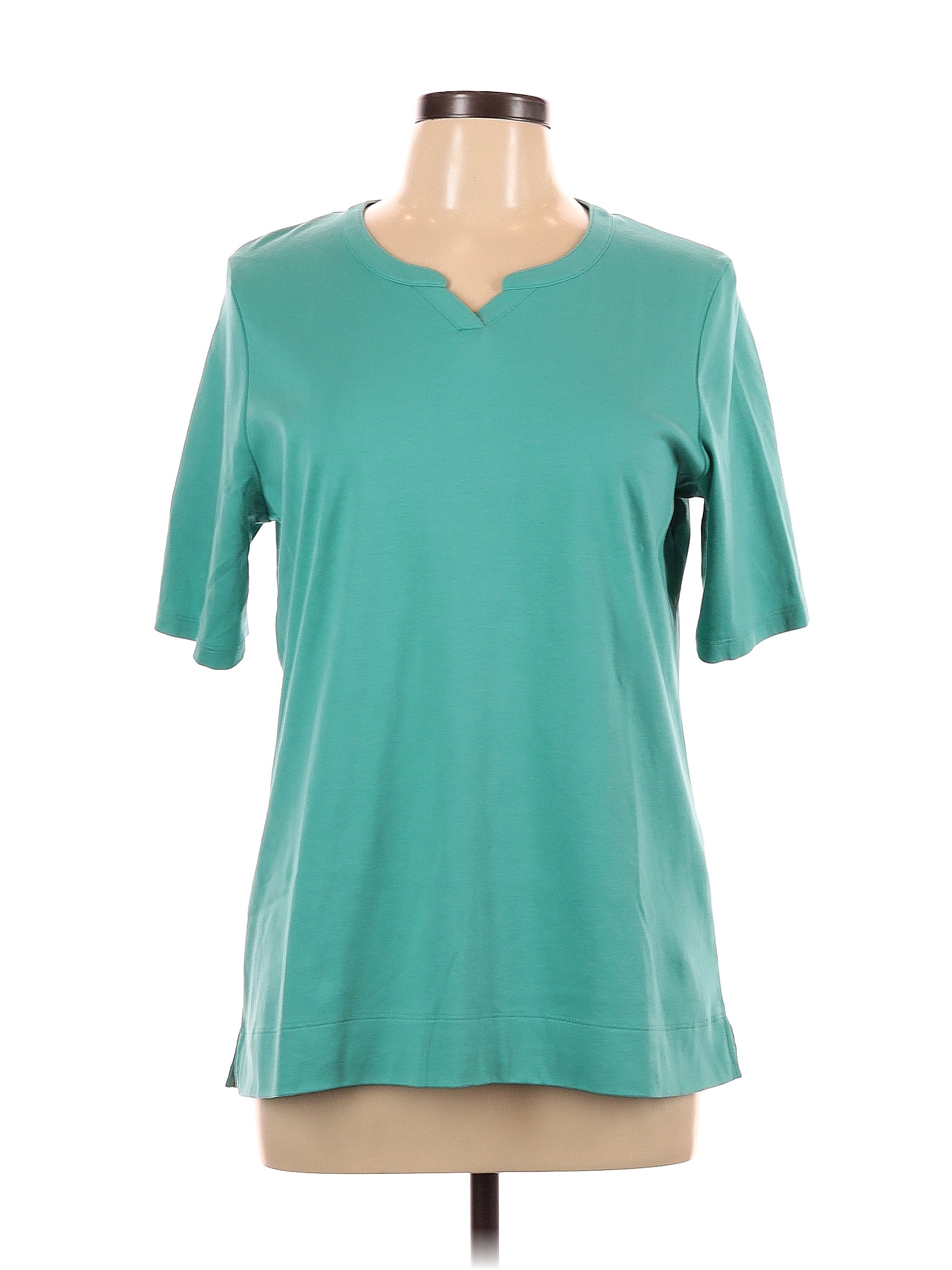 L L Bean 100 Cotton Solid Blue Teal Short Sleeve Top Size L 53 Off