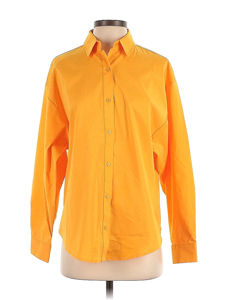 Express Solid Orange Long Sleeve Button Down Shirt Size Xs 55 Off