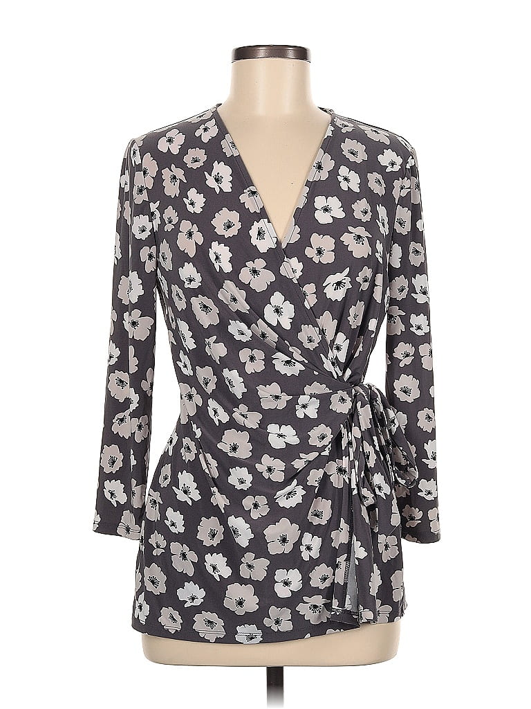 Anne Klein Floral Gray Long Sleeve Blouse Size M - 76% off | ThredUp