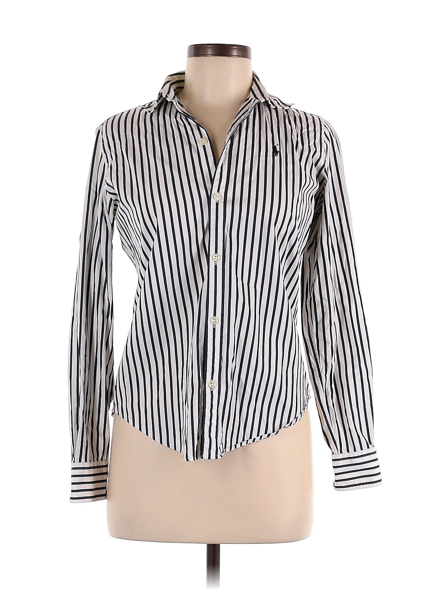 Ralph Lauren Golf 100% Cotton Stripes White Silver Long Sleeve Button ...