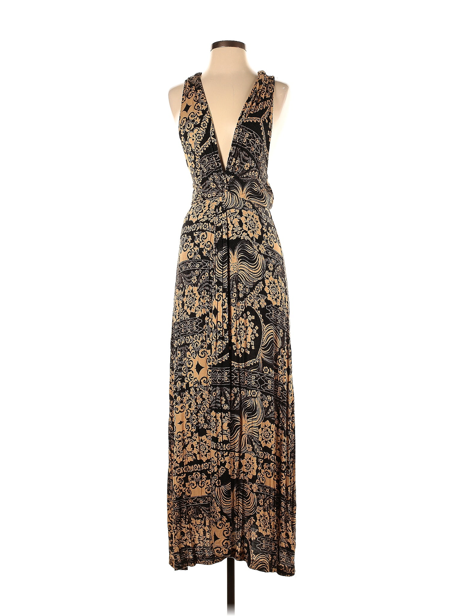 Dress Casual Maxi By Anthropologie In Black & Gold, Size: L main image 1