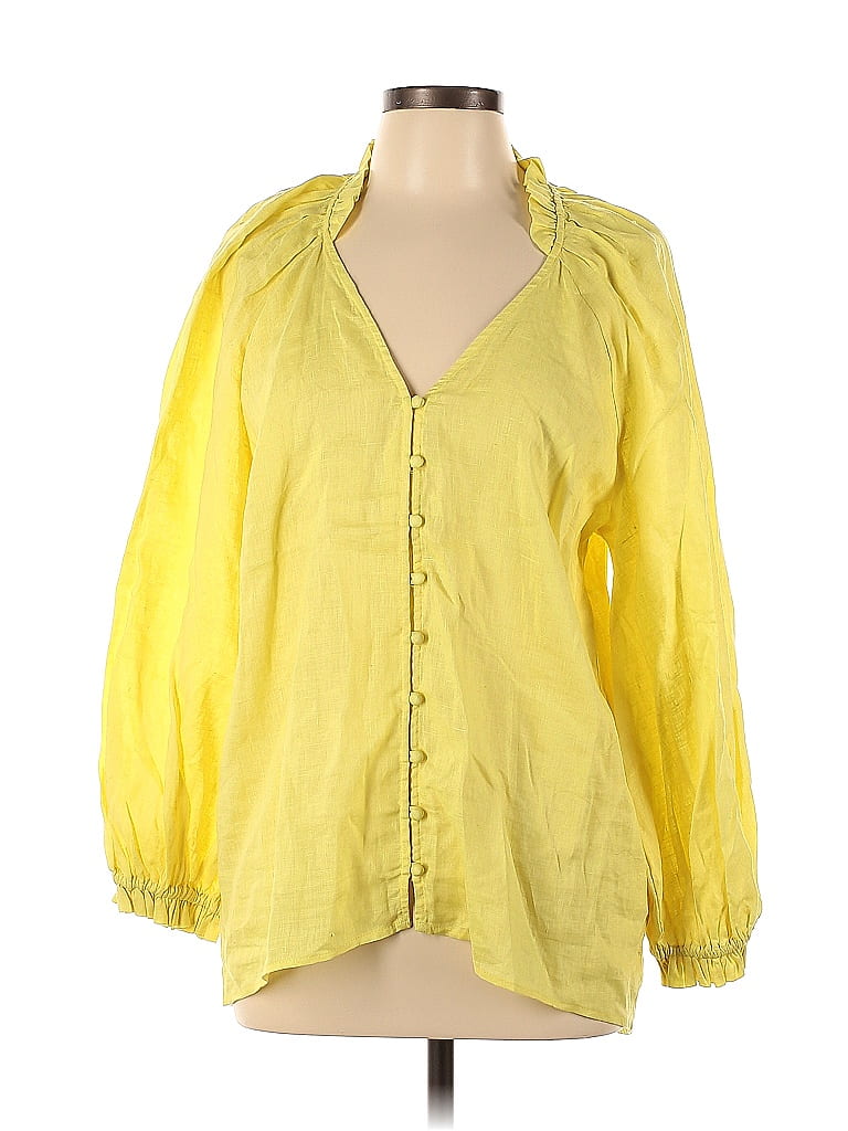 Maeve By Anthropologie 100 Linen Yellow Long Sleeve Blouse Size L 70