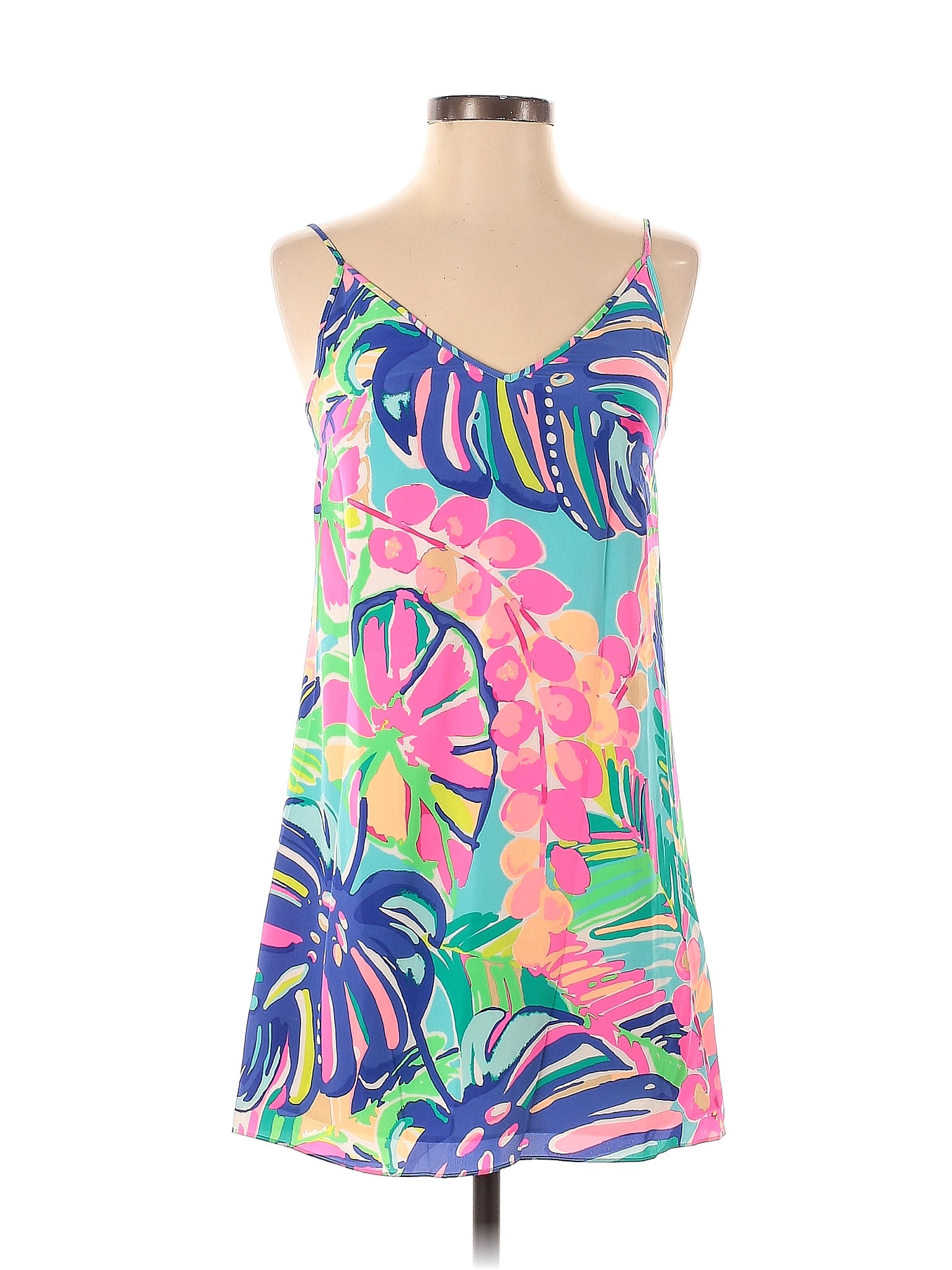 Lilly Pulitzer 100 Silk Graphic Multi Color Pink Casual Dress Size Xxs