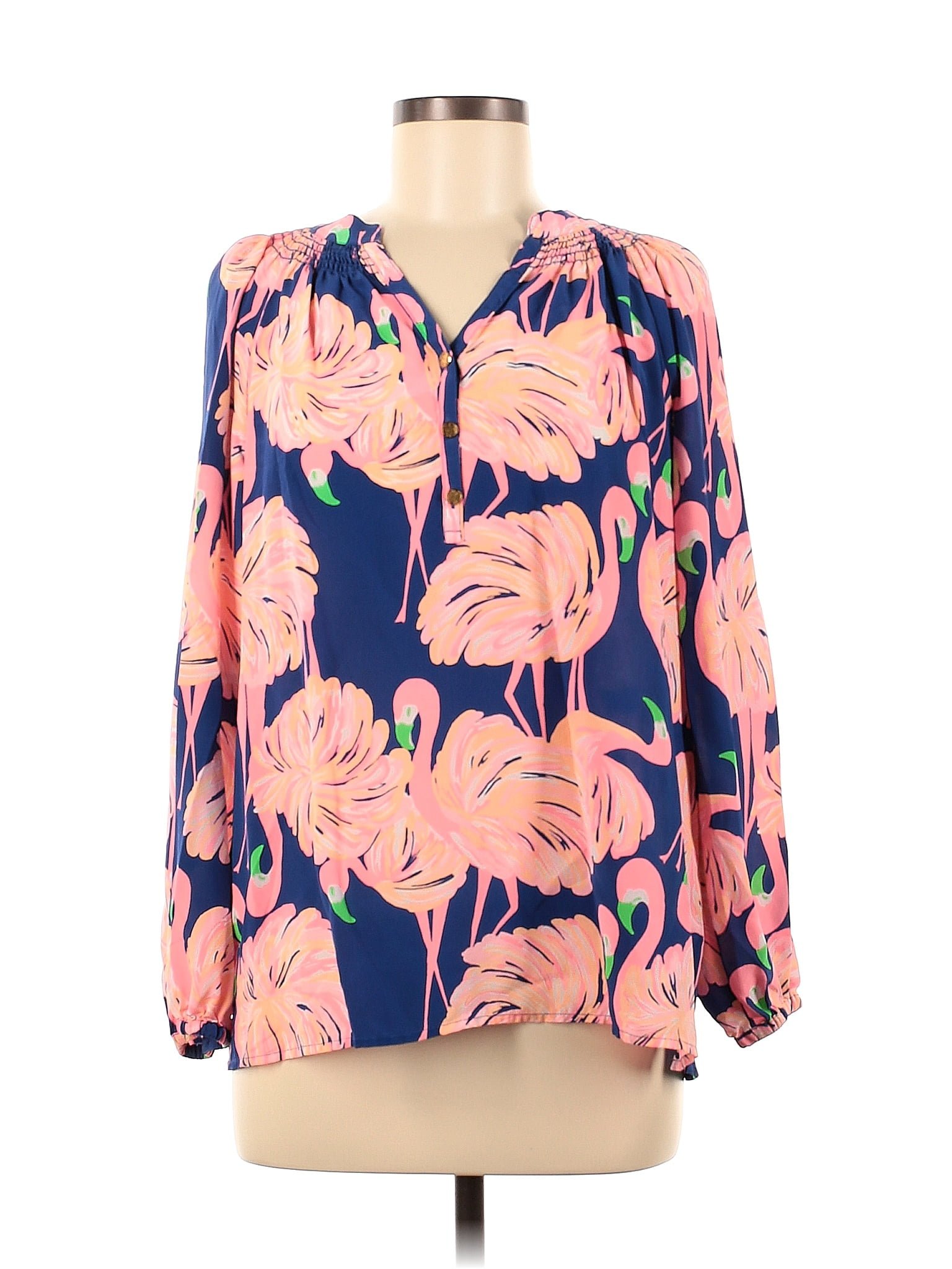 Lilly Pulitzer 100 Silk Tropical Multi Color Pink Long Sleeve Blouse