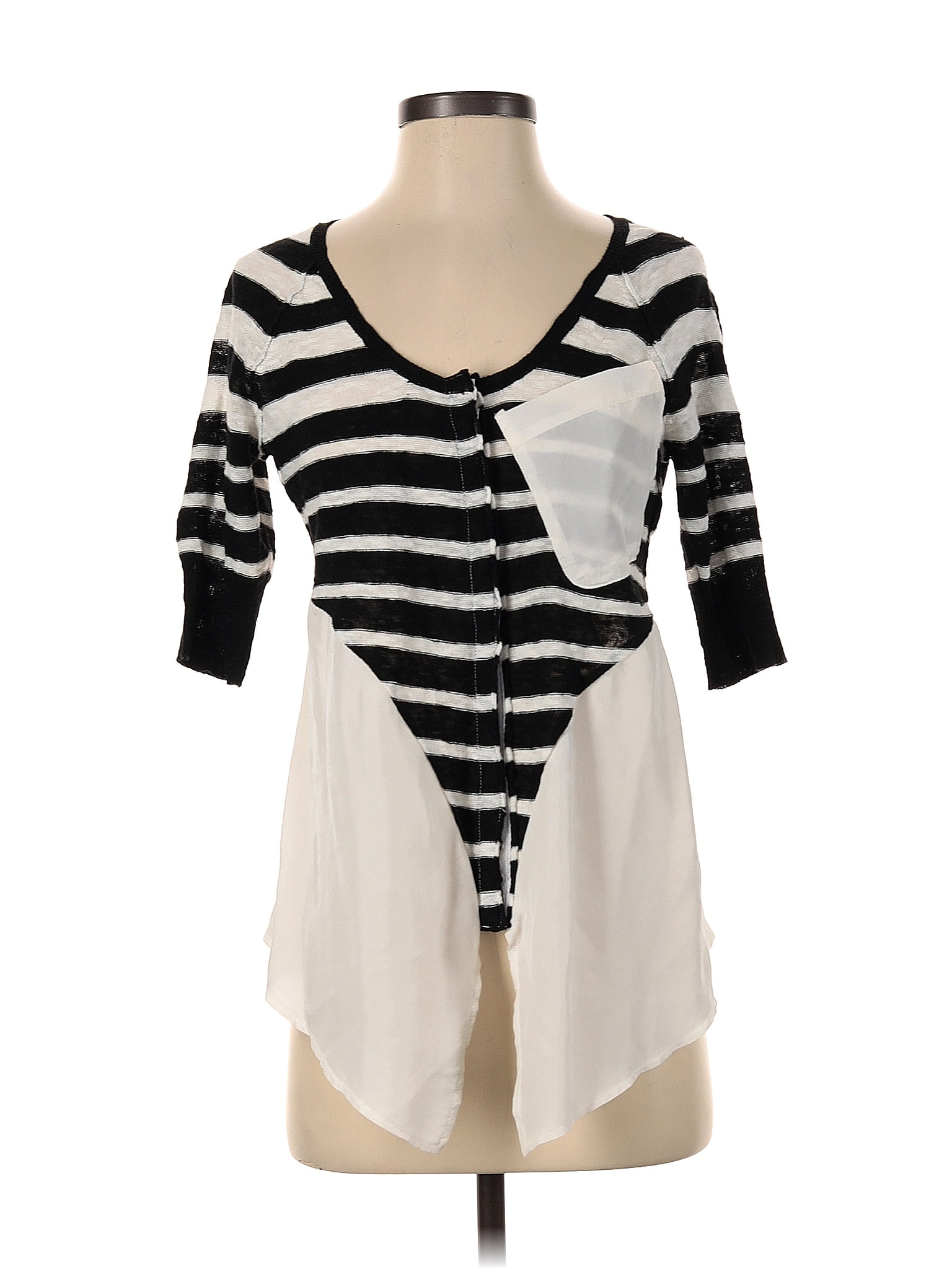 Free People Color Block Stripes White Ivory Short Sleeve Blouse Size Xs