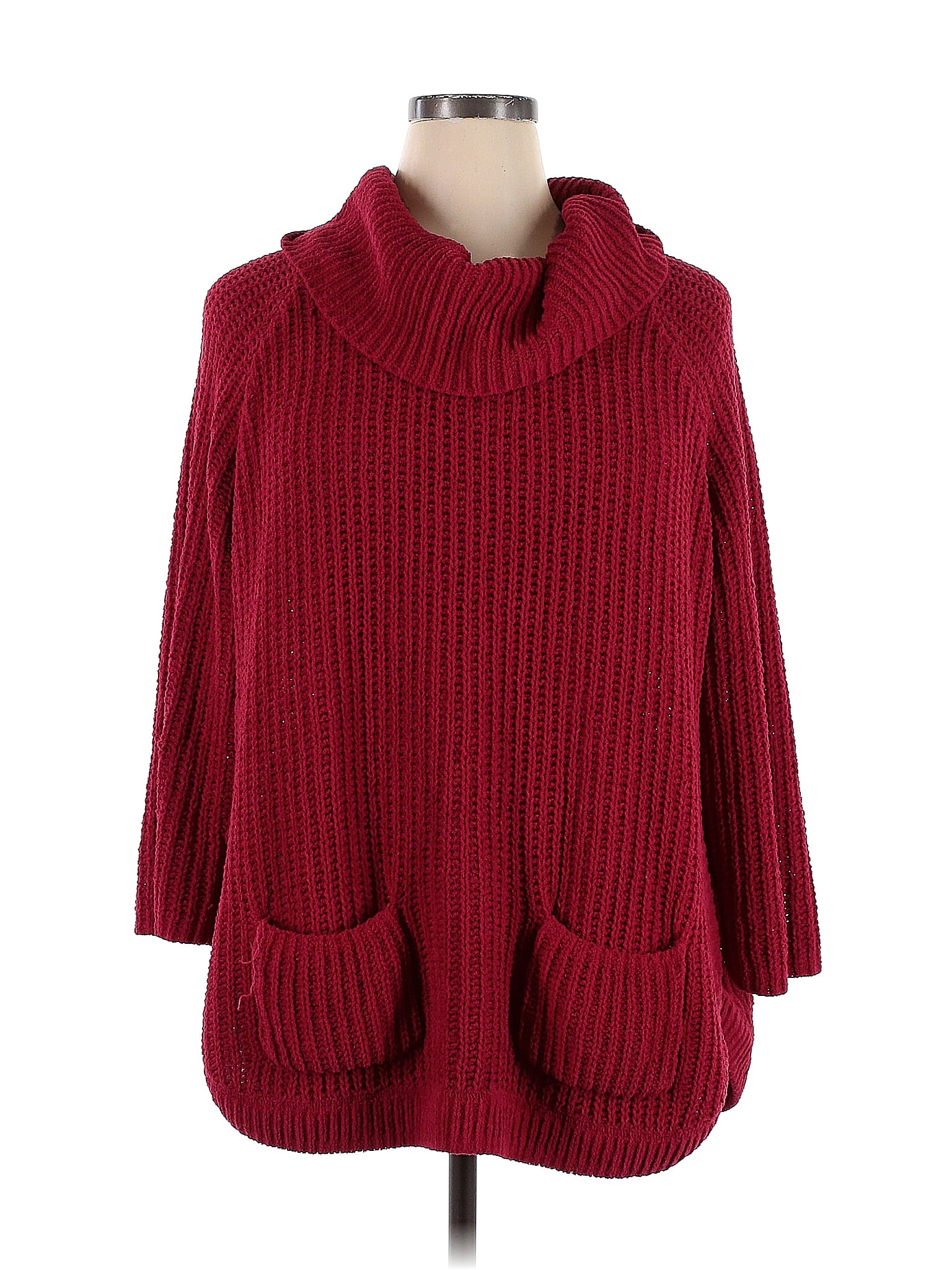 John Paul Richard 100 Polyester Color Block Solid Red Turtleneck