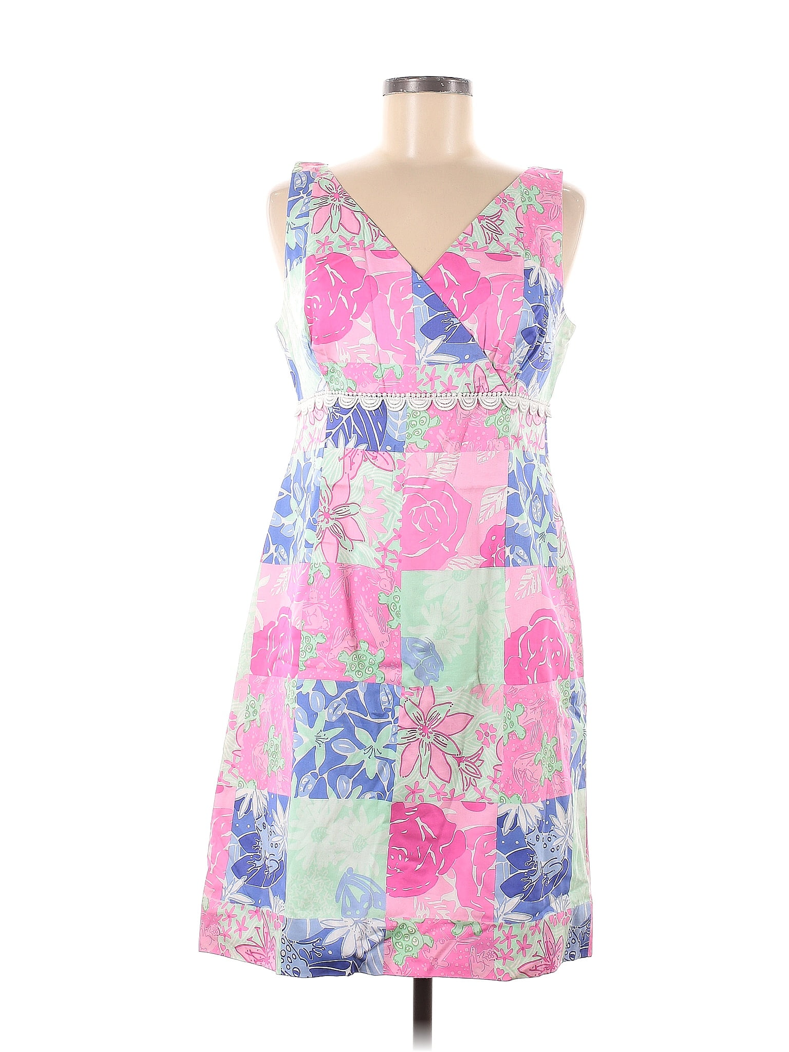 Lilly Pulitzer 100 Cotton Floral Multi Color Pink Casual Dress Size 10