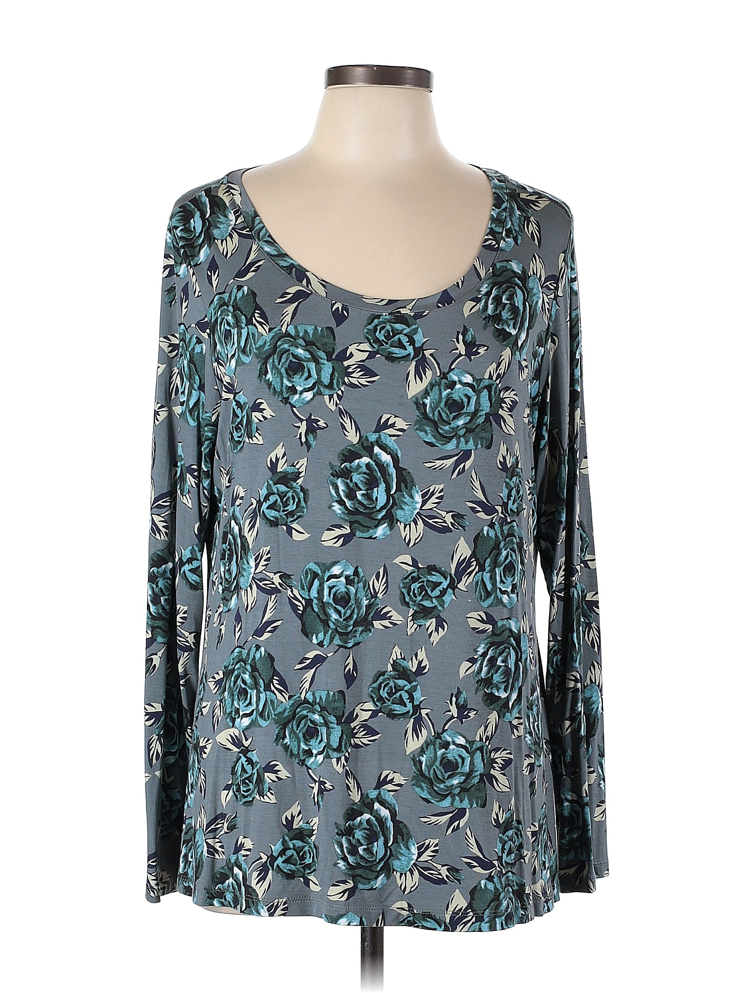 Logo By Lori Goldstein Floral Teal Long Sleeve Top Size L 69 Off