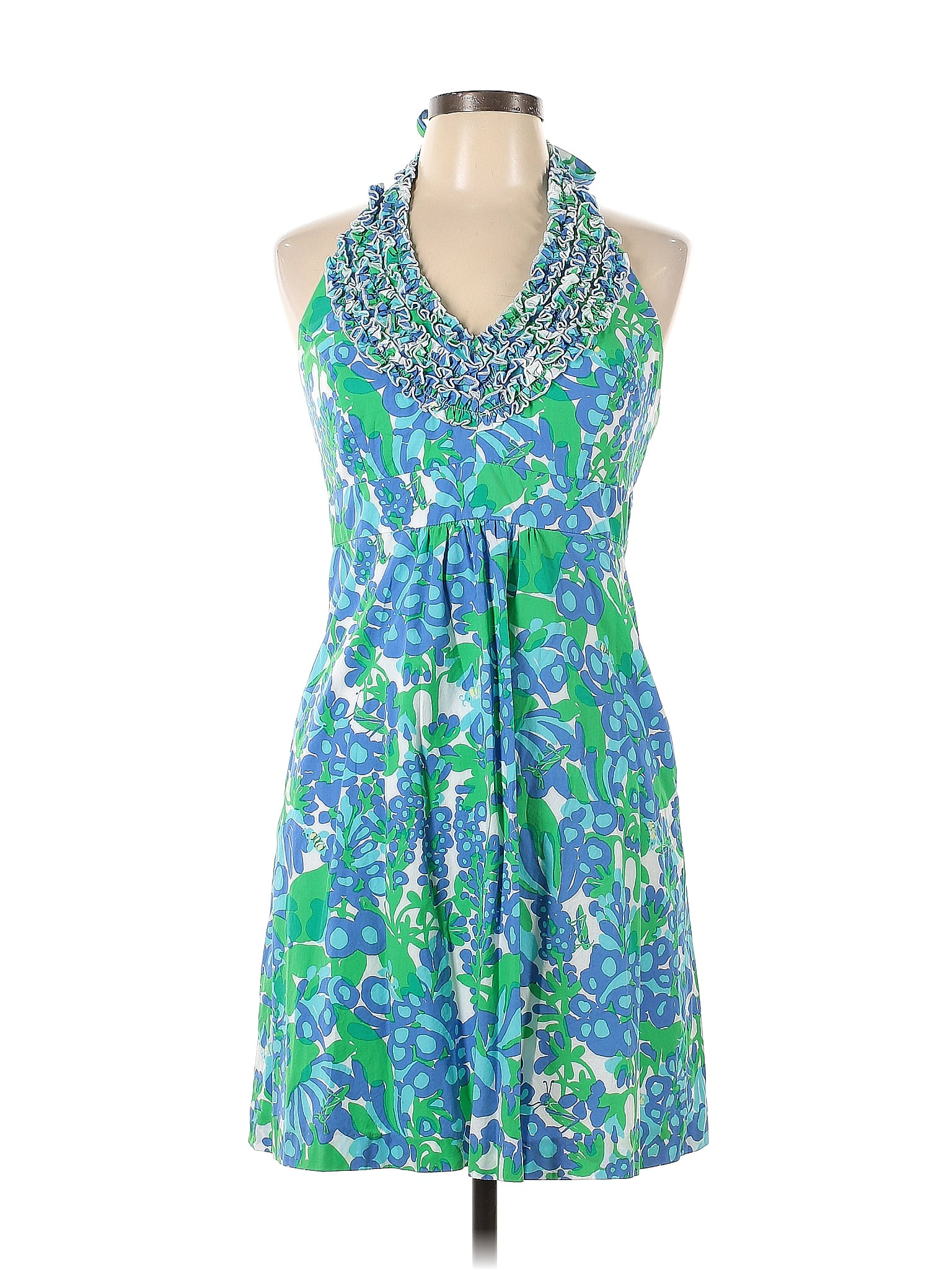 Lilly Pulitzer 100 Cotton Floral Multi Color Blue Cocktail Dress Size